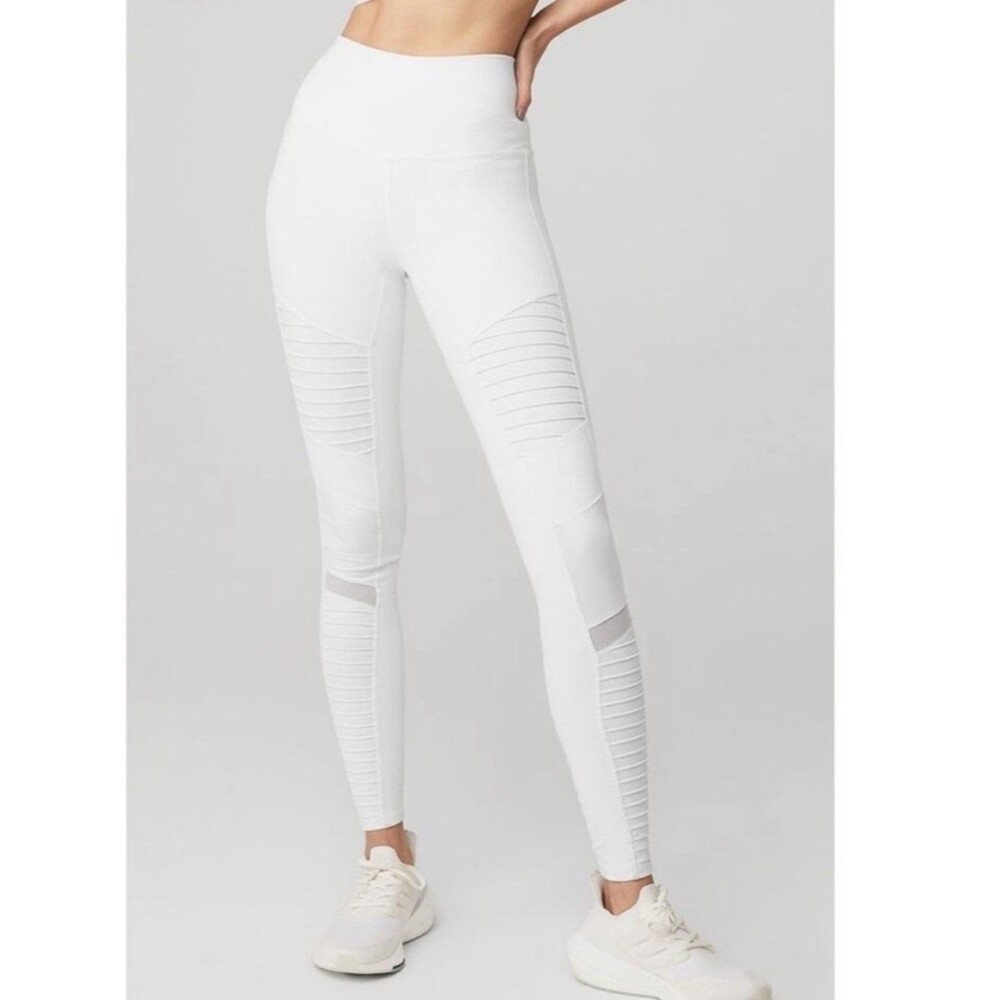 Alo moto leggings white high rise mesh panel size small yoga - Picture 2 of 10